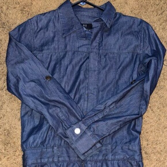 Fade to Blue Roll Tab Long Sleeve Denim Romper - Picture 1 of 3